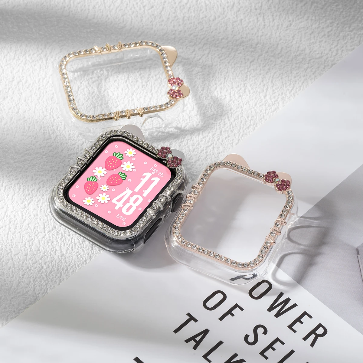 Hollow Bling Cartoon PC Watch Case For Apple Watch Series 987654321 40/41Mm 44/45MM Protective Cover Girl's Gift