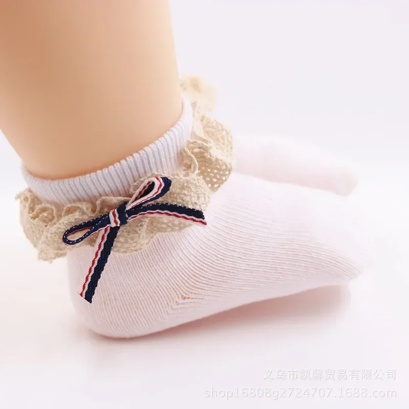 Children's Lace Bow Embroidery Spring Summer Autumn Baby Princess Korean Fashion Girls Lace Short Boneless Cotton Socks