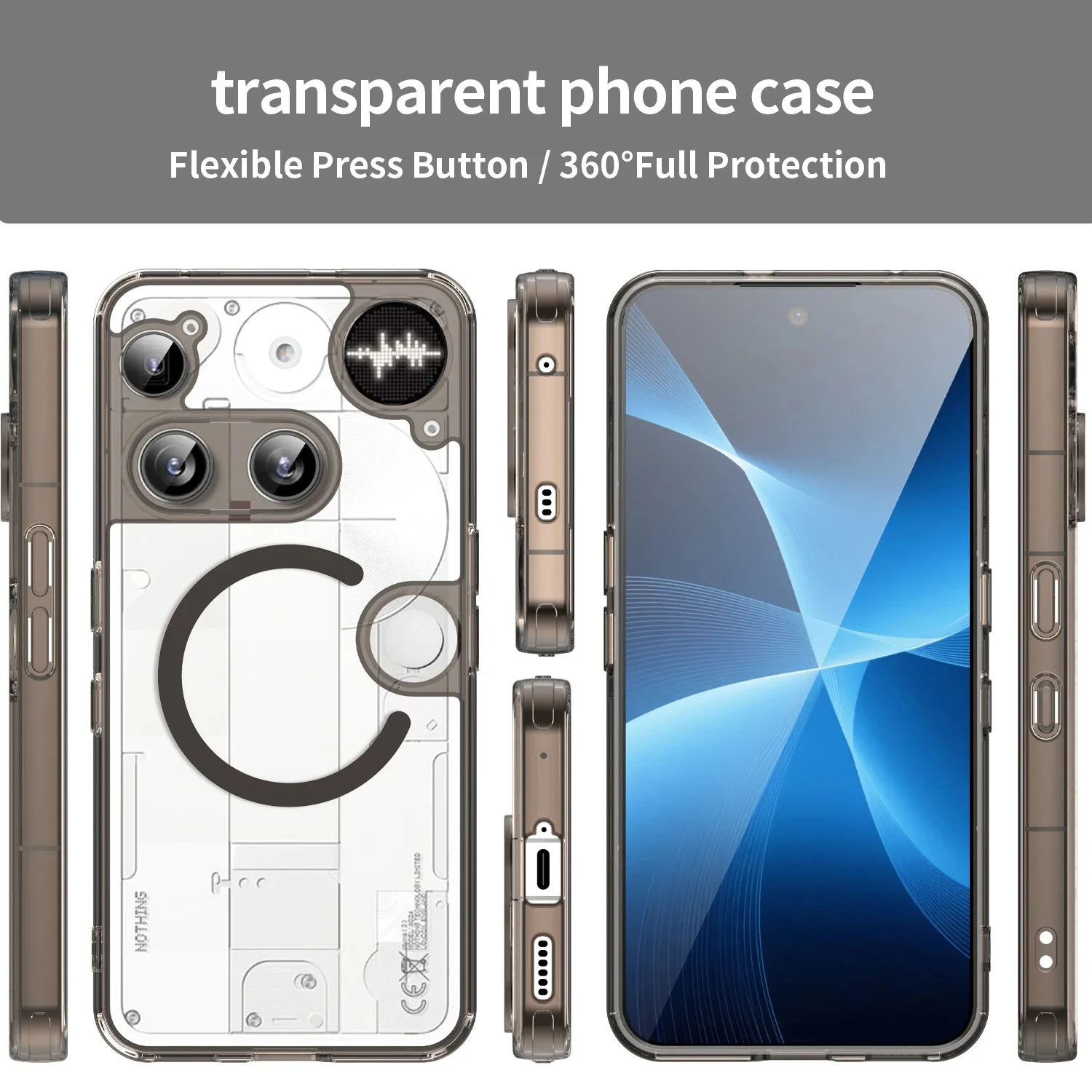 Magnetic Transparent Shockproof Protective Case with Soft TPU Frame