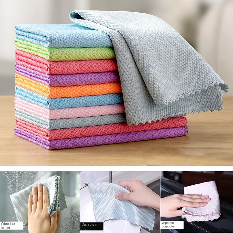 12/1pcs Fish Scale Dishcloths Super Absorbent Cleaning Cloths Scouring Pads Kitchen Washing Dish Rags Glass Windows Wipe Towel 11 6 inch scale pos dual screen windows android pos cash register machine pos terminal with 58 80mm thermal receipt printer