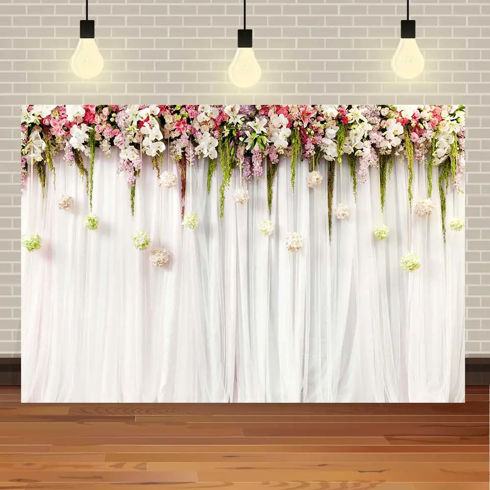 NeoBack Spring Pink Flowers Green Tree Baby Grass Portrait Outdoor Scenic Natural Banner Photo Backdrop Photography Background