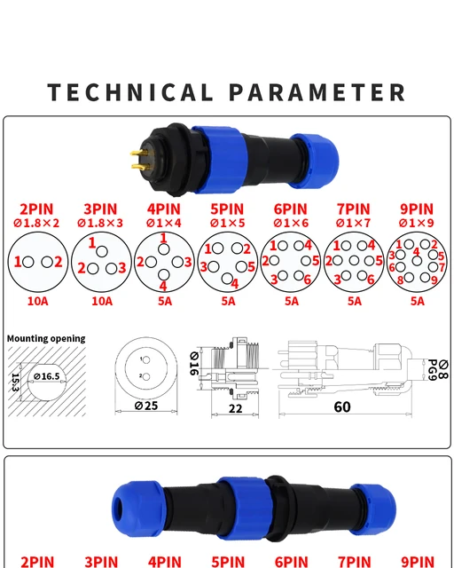 IP68 Connecteur SP17 Série 3 broches Female Plug & Male Socket In-line  Waterproof butt Connecteurs