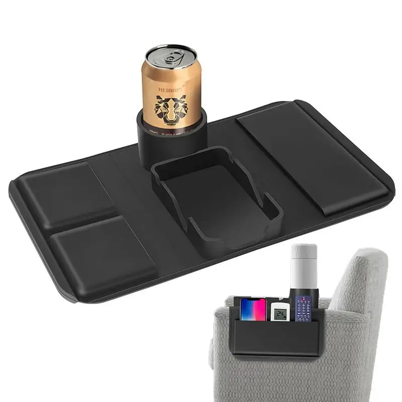 

Anti-Spill Couch Cup Holder Tray Silicone Sofa Armrest Tray With Side Pockets And Cup Holder Couch Arm Tray For Sofa