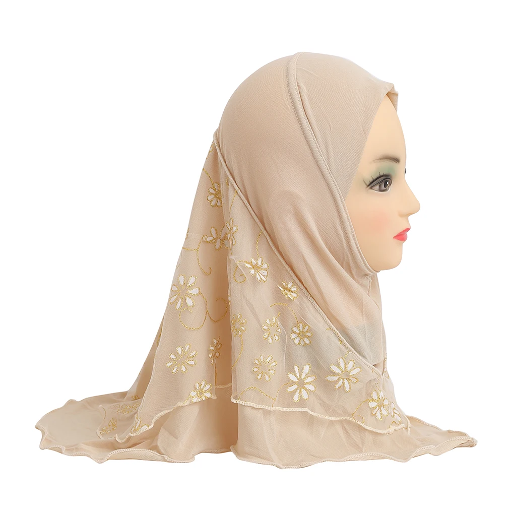 beautiful small girl hijab with flower net cute hijab hats caps can fit 2-5 years old girls muslim baby headscarf muslim hijab