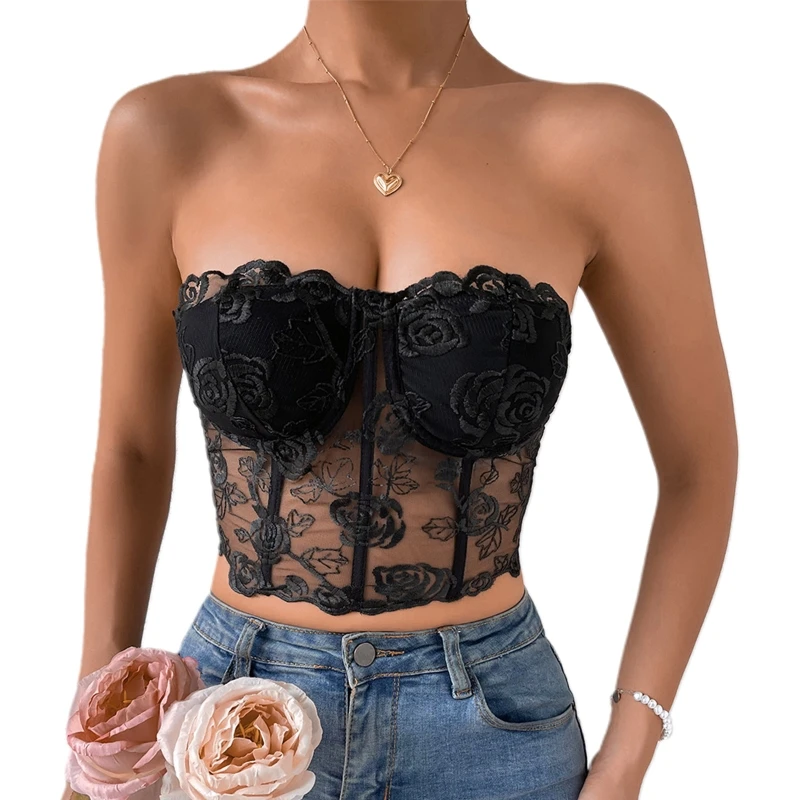 Corset Tank Top Women Strapless Printed Tube Top Womens With Built In Bra  Embroidery Vintage Camis Female French Style Dropship - AliExpress