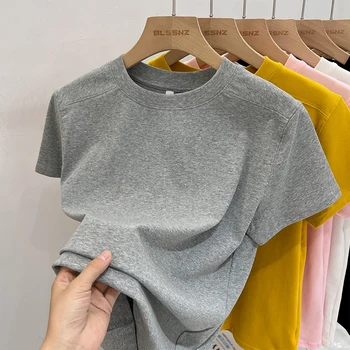 AOSSVIAO 2025 الصلبة الأساسية قصيرة الأكمام المرأة التي شيرت عادية فضفاض س الرقبة قمة الموضة تي شيرت السيدات الكورية تي شيرت الشارع الشهير