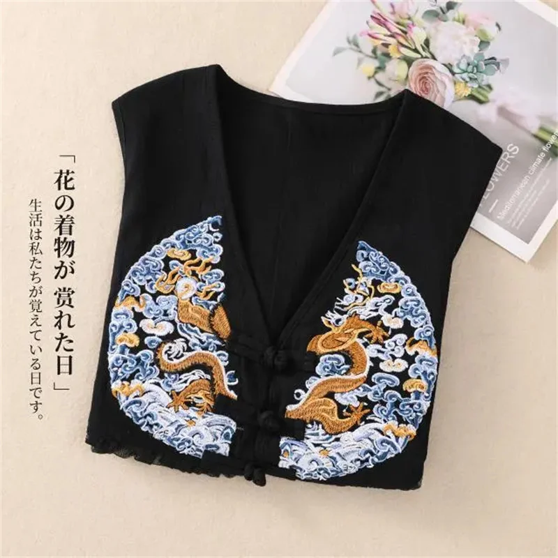 Cotton And Linen Summer Ebroidered Vest Jacket Women 2024 Shoulder Jacket Black XXXL Fashion Chinese Style Buckle Vest Jacket