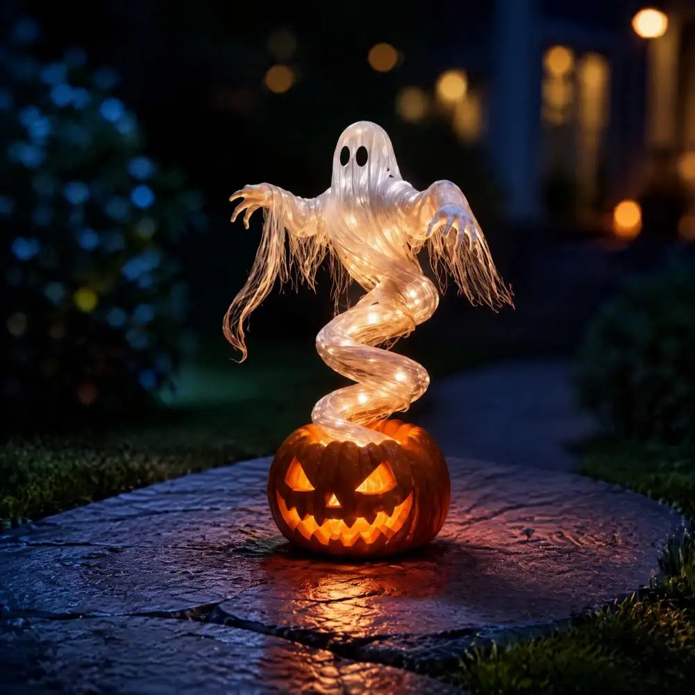 Outdoor Halloween Decorations Spooky Ghost Pumpkin Lamps Halloween Swirling Ghost Pumpkin Yard Lamp Spooky Statue Warm for Fall