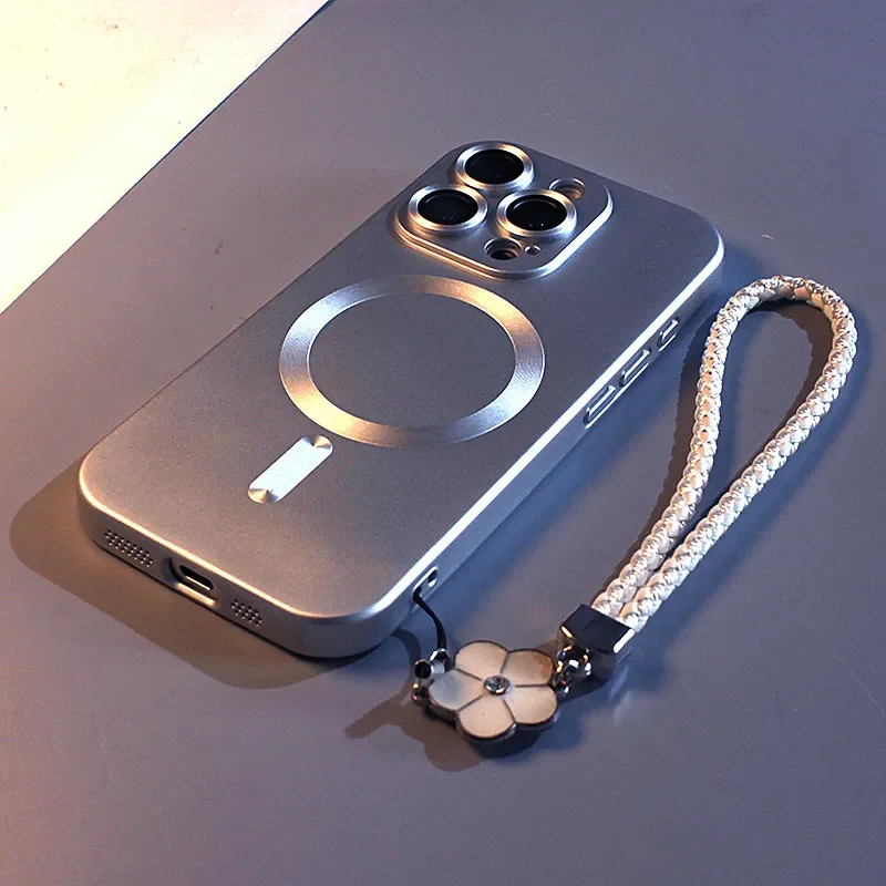Luxury Matte Magnetic Wireless Charging Case with Strap - Soft TPU Cover