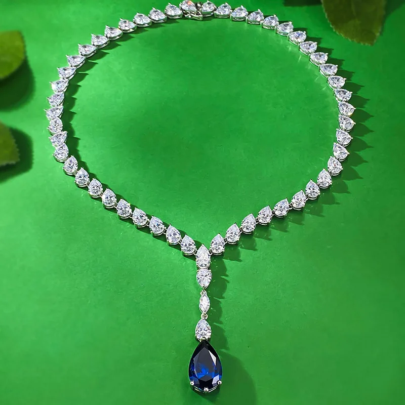 

2024 Новинка 925 Серебряный квадратный 12*18 грушевидный кулон Королевский синий роскошное ожерелье в Европе и Америке