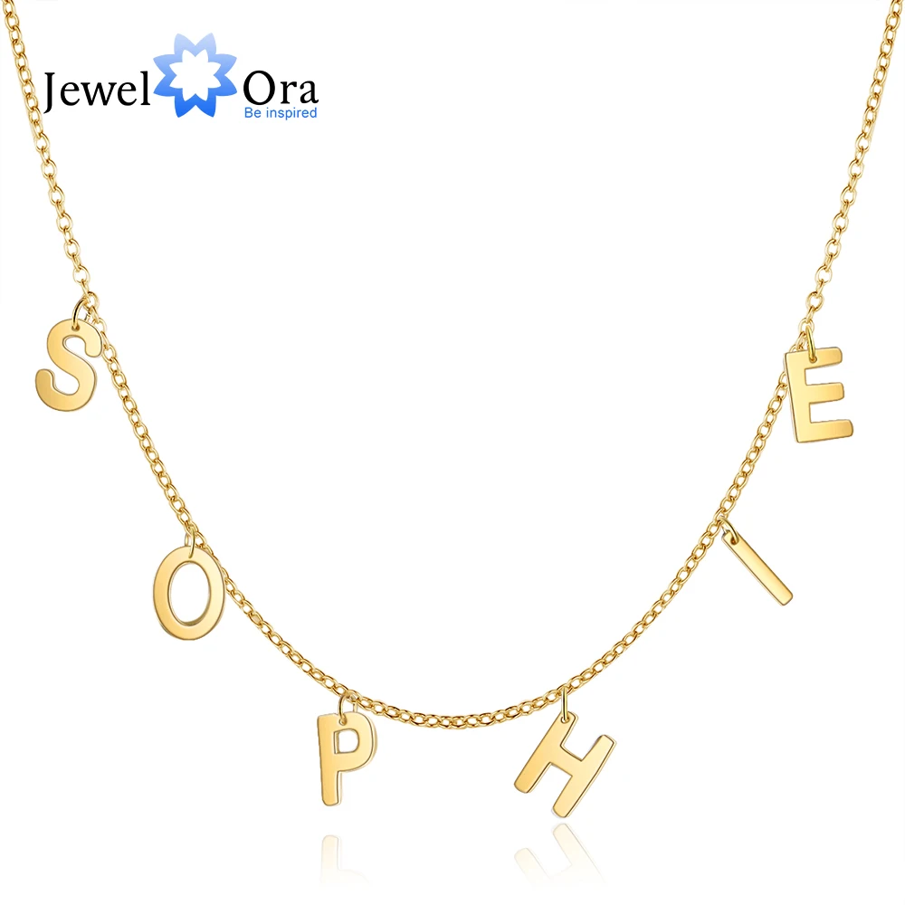 

JewelOra Personalized Stainless Steel Intial Letter Necklace for Women Customized Nameplate Gifts Family Name Jewelry