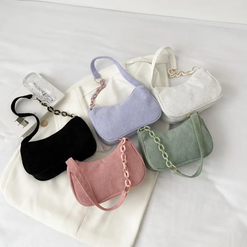 

2023 Fashion Vintage Women Handbags Corduroy Underarm Bag Casual Women Shoulder Bags Solid Color Zipper Female Handbag Clutch