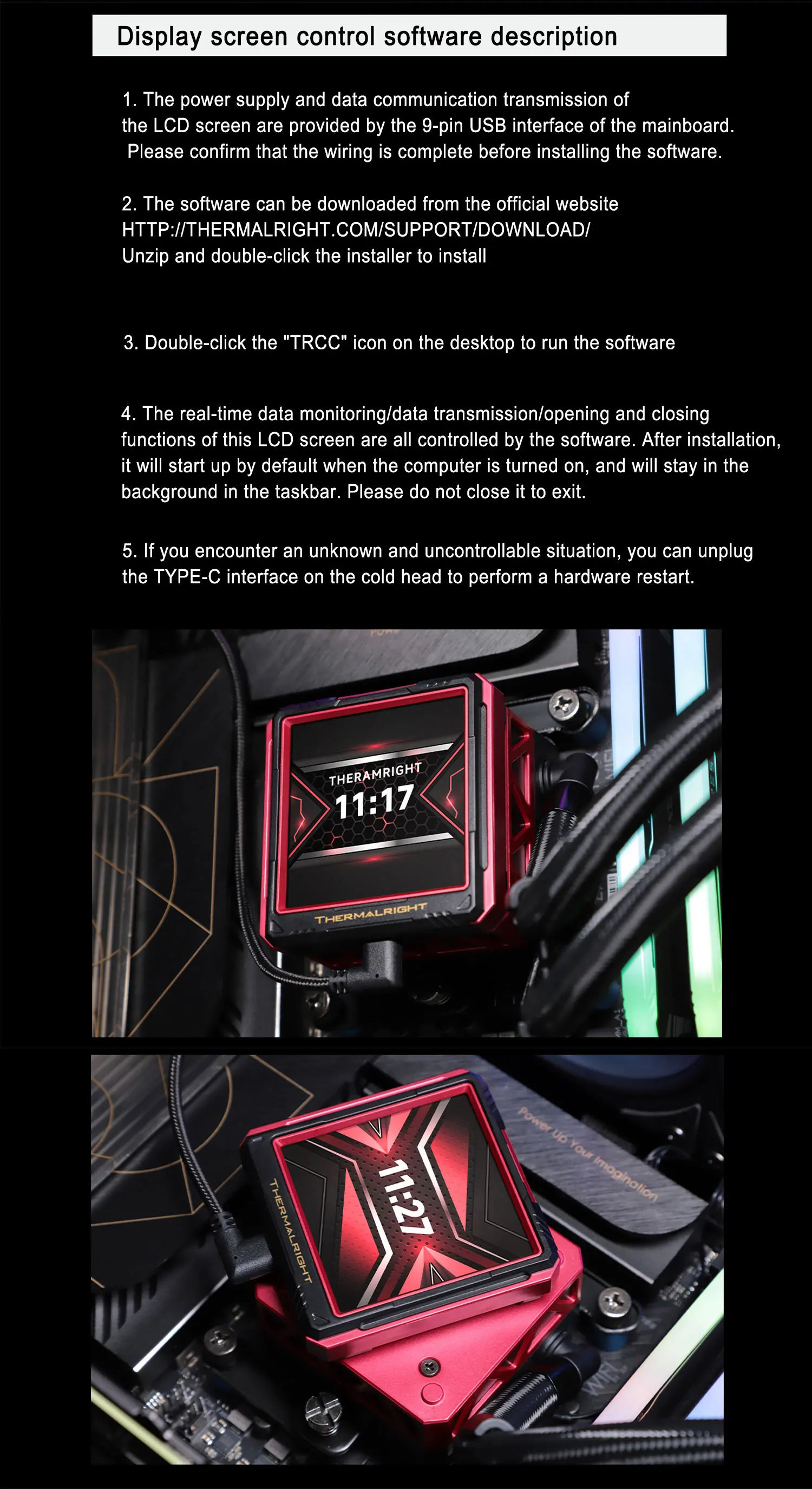 CPU Water cooling cooler 2.88" IPS LCD monitor Customizable themes For LGA1851/1
