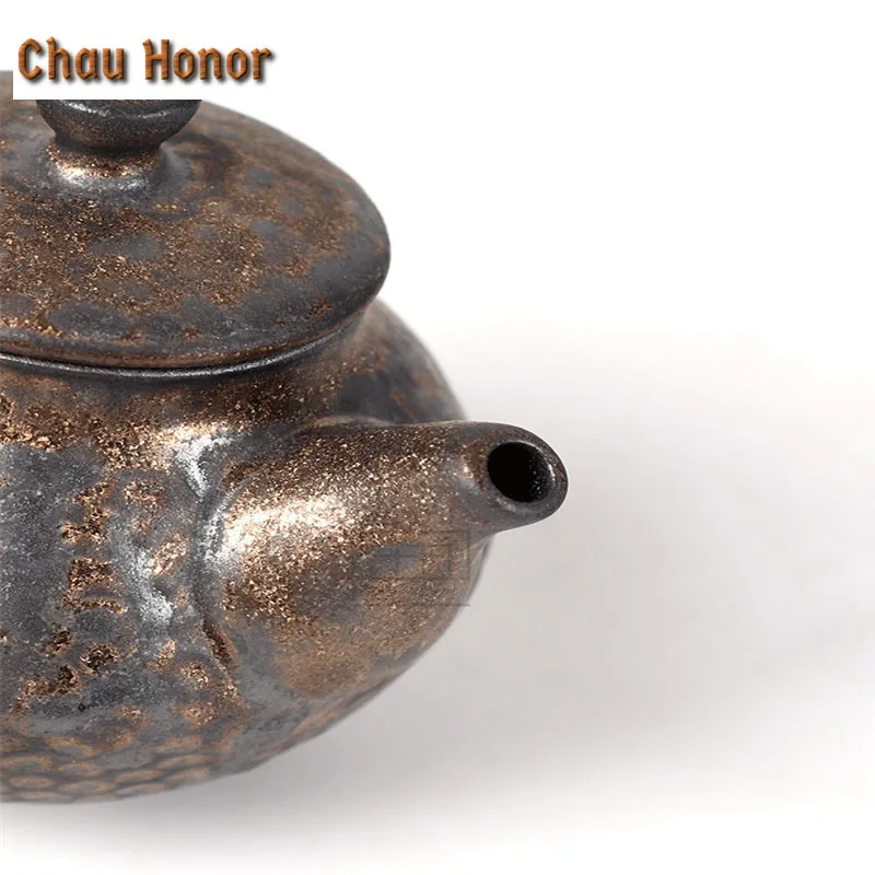 240ml Retro Sprinkle Gold Glaze Ceramic Teapot Handmade Kiln Fambe Hammer Eye Grain Master Cups Puer Personal Pot Gift Packaging