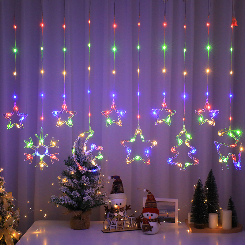 Garland Curtain On The Window 3m Moon And Star Led String Lights Christmas Decoration 2024 For Bedroom New Year Sale Snowflake