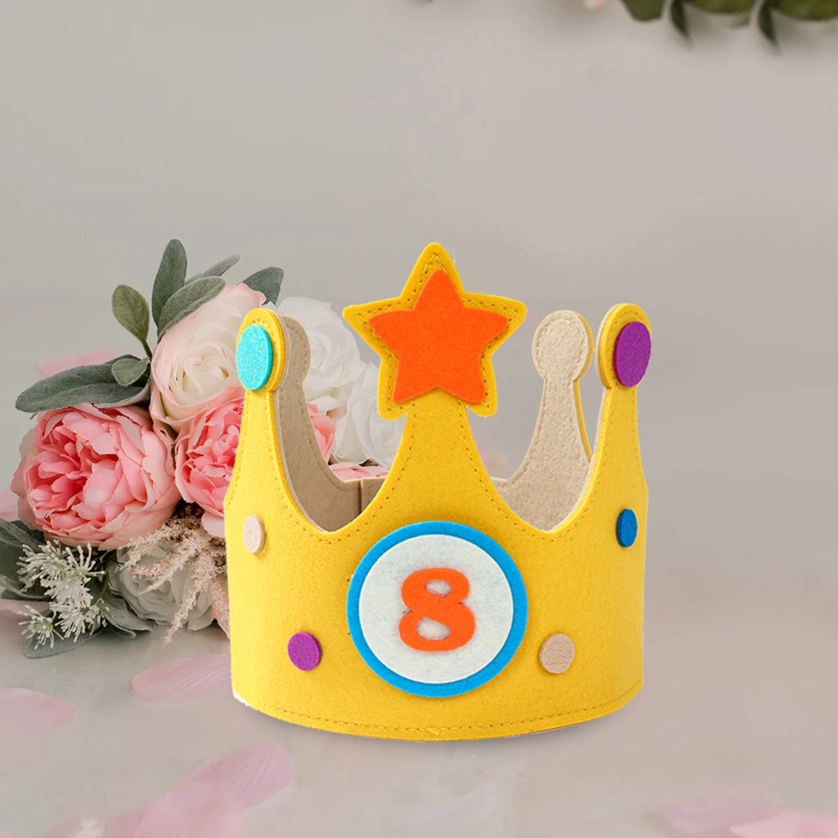 Yellow Felt Crown Birthday Hat Happy 1st-9th Birthday Party Decoration Kids Girl Boy 0-9 Year Old Party Hat Spplies