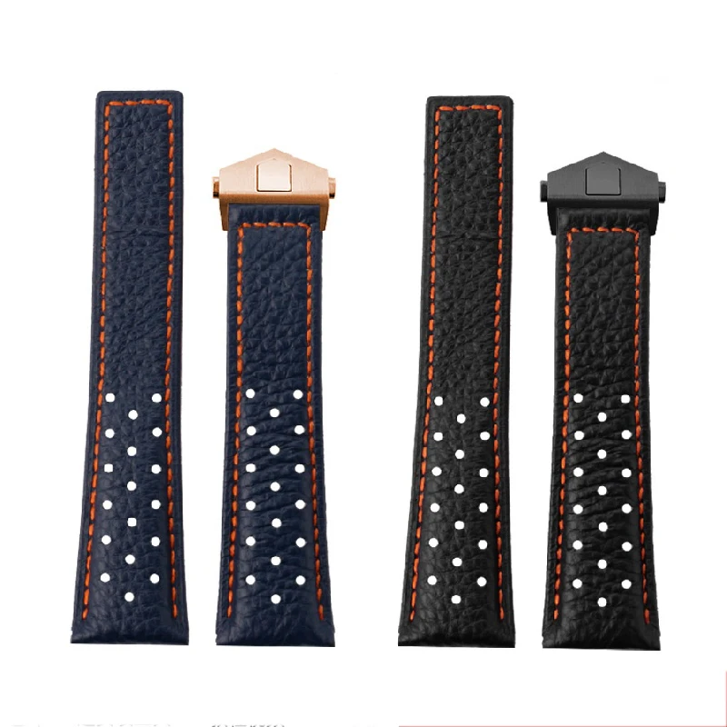 Premium 22mm Breathable Cowhide Leather Men's Watch Strap