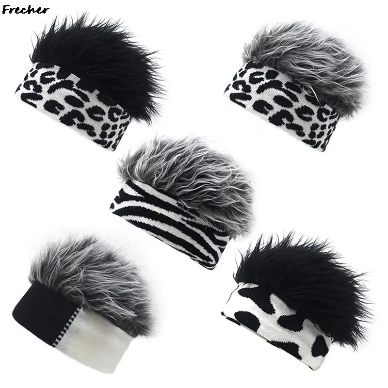 Men Fake Hair Knit Hat Cosplay Knit Headband Knitted Hats Women