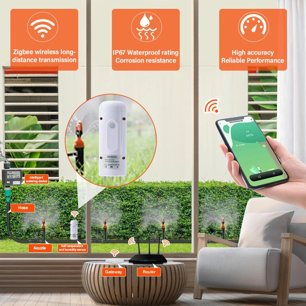 Tuya Zigbee Wireless Soil Temperature Humidity Sensor IP67 Soil Monitor Meter Works With Garden