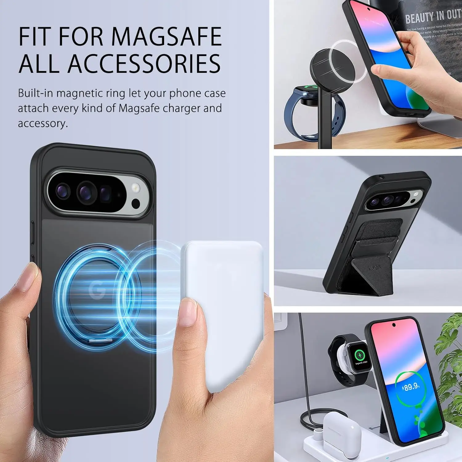 Ultimate 360° Rotatable Ring Holder Kickstand Case with Magnetic Wireless Charging and Shockproof Protection