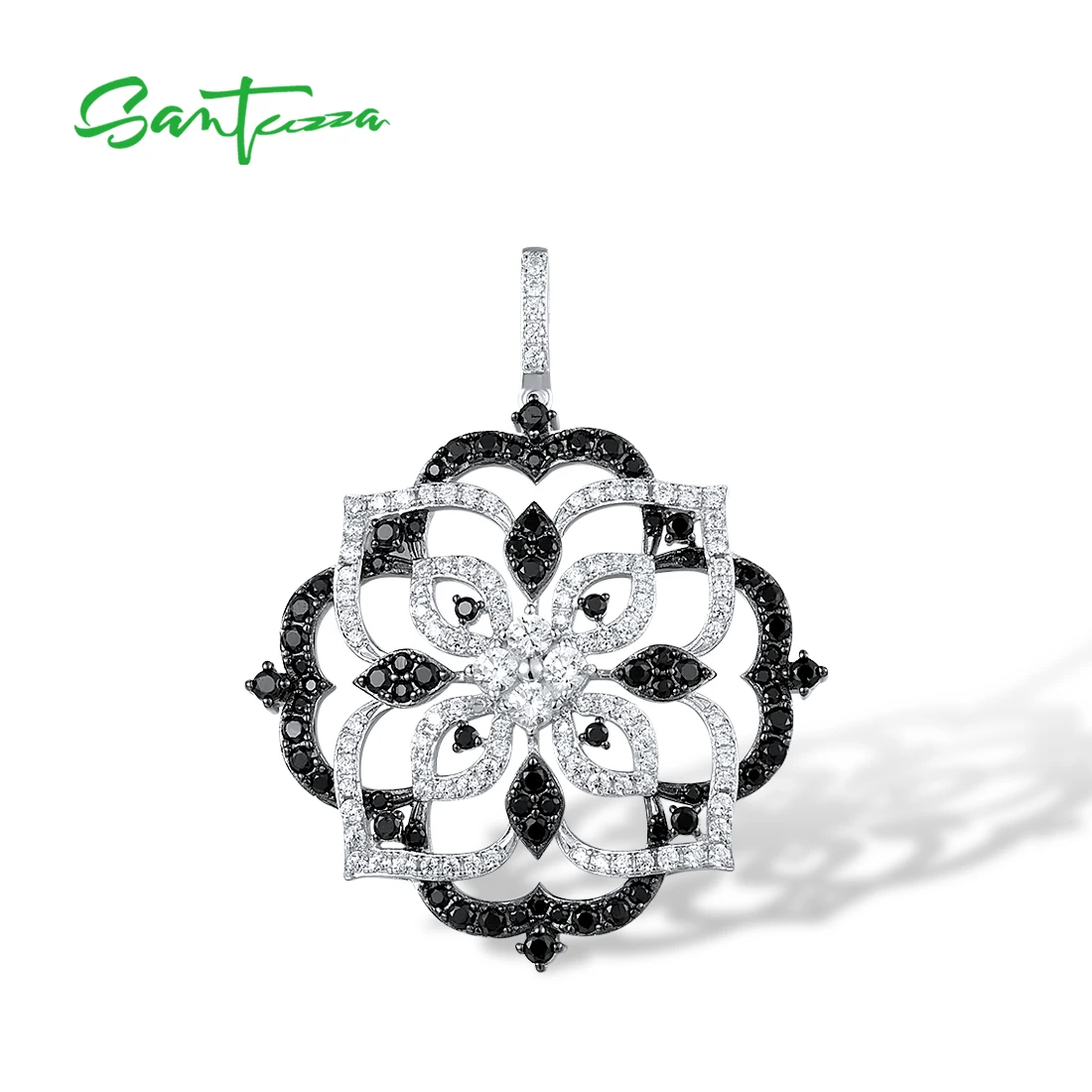 

SANTUZZA 925 Sterling Silver Pendant For Women Sparkling Black Spinel White CZ Kaleidoscope Pendant Stunning Trendy Fine Jewelry