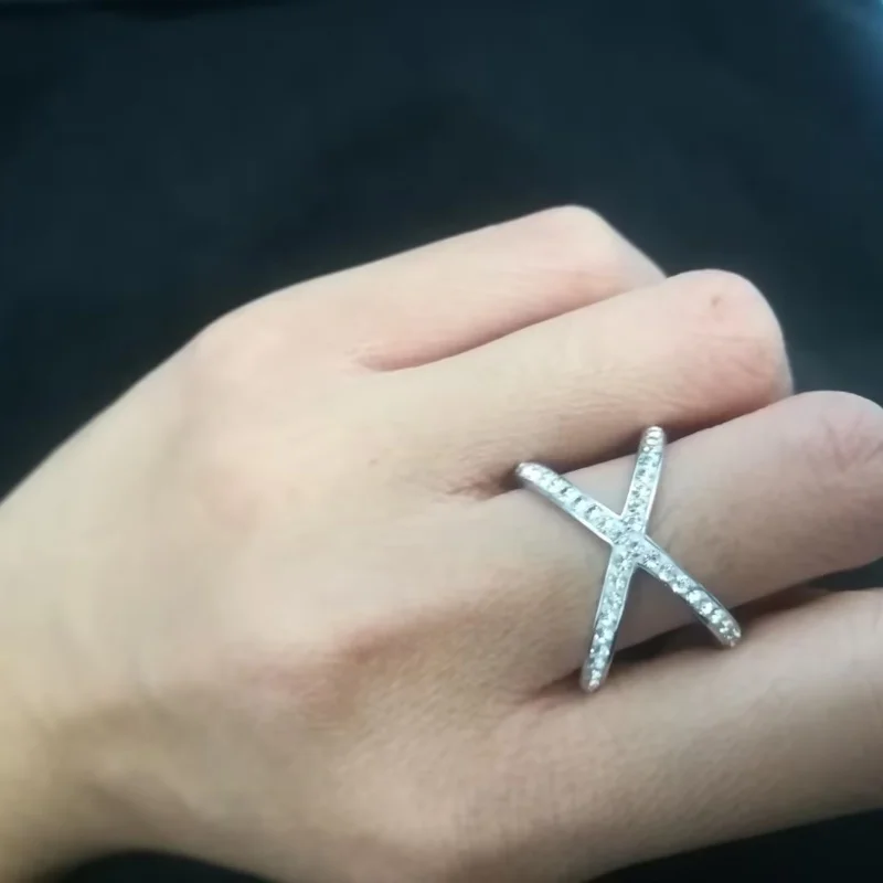

Cross Rings 15mm Female Ring Mini White Zircon Pave Fashion Jewelry Copper Ring