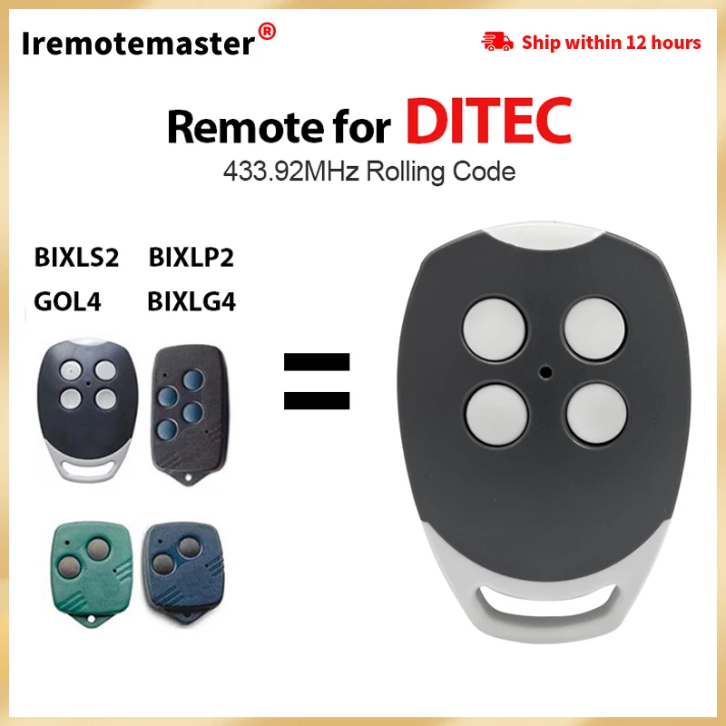 

For Ditec GOL4 BIXLS2 BIXLP2 BIXLG4 Garage Door Remote Control 433.92MHz Rolling Code Transmitter Gate Keyfob 433MHz