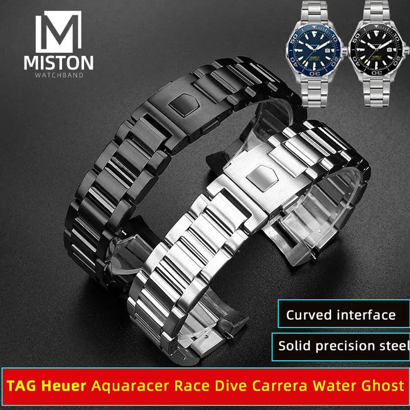 Cinturino In Metallo Curvo Da 22Mm 24Mm Per Tag Heuer Aquaracer Race Dive Carrera Black Blue Water Ghost Cinturino Per Orologio Con Catena In Acciaio 