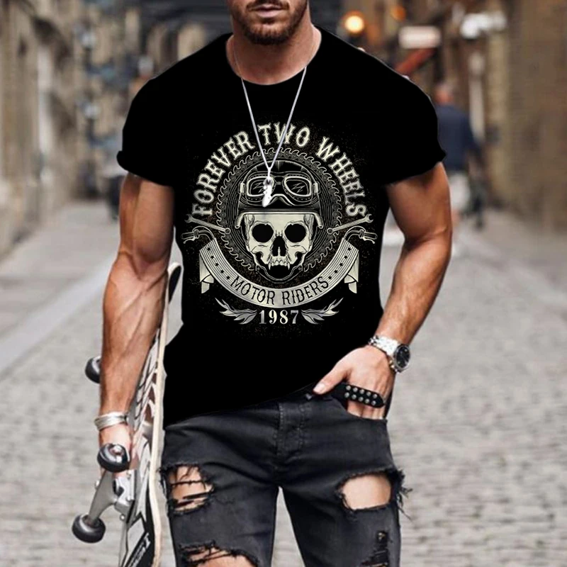

2022 Summer New T Shirt Men 3D Print Crow skeleton Mens T Shirt Casual Short Sleeve Tees Casual Tee Shirts Homme Tops Plus Size
