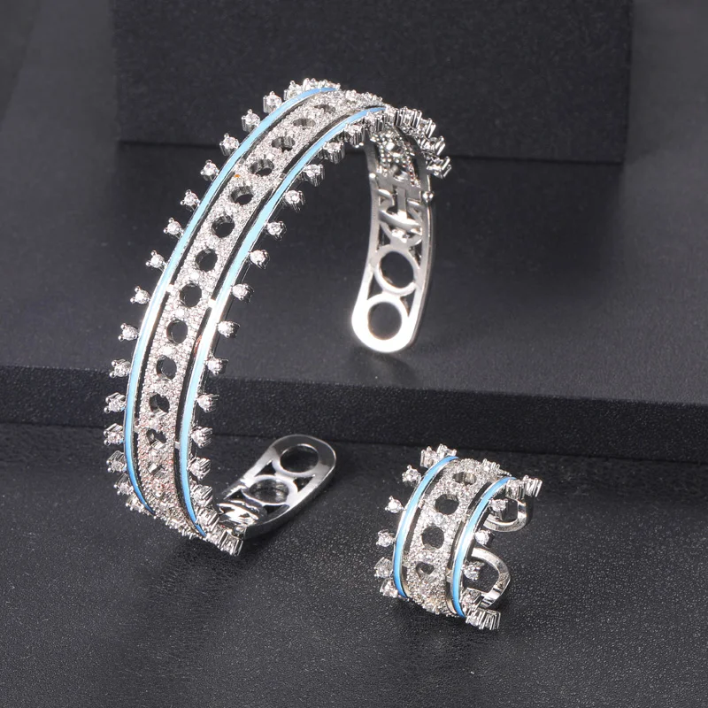 janekelly Luxury Link Chain Bold Rings with Zirconia Stones Women Engagement Party Jewelry High Quality