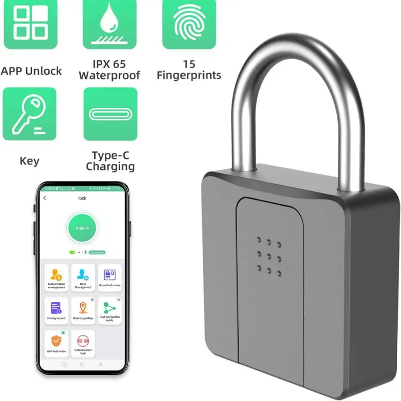 

Fingerprint Padlock Zinc Alloy Thumbprint Door Padlocks Waterproof Bluetooth Tuya SmartLife APP Keyless Unlock For Office Home
