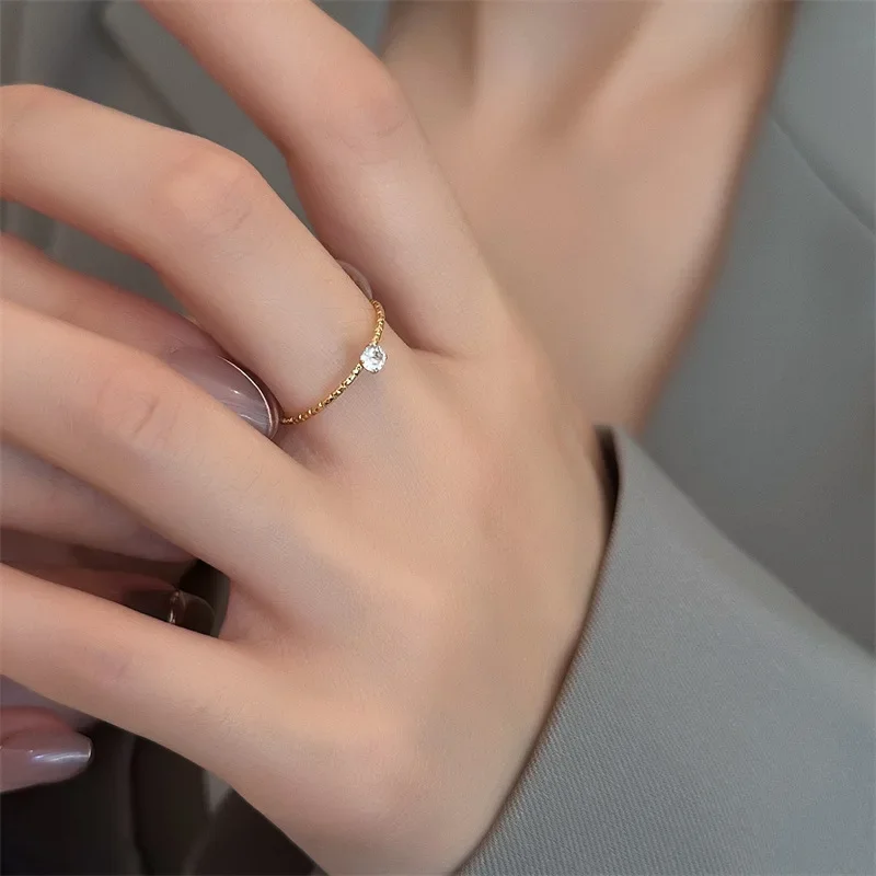 1PC Love Titanium Steel Gold Color CZ Crystal Ring for Women Couple Finger Wedding Rings