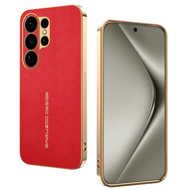 Luxury Shockproof Litchi PU Leather Plating Cover Case in Premium Plastic