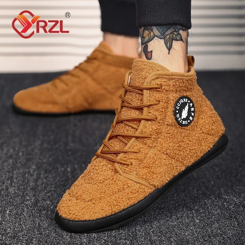 Men Shoes Soft Slippers YRZL Cotton Shoes Men Winter High Top Warm Slip on Lightweight Slippers Men Plush Indoor Cotton Loafers Winter Warm Shoes