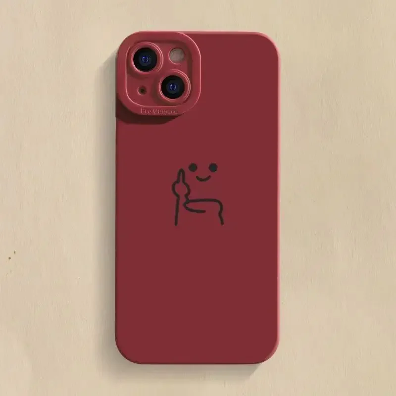 thumbnail image 1 of Cartoon Red Man Phone Case For iPhone 15 14 13 12 11 Pro Max Mini X XR XS 7 8 Plus SE Shockproof Middle Finger Soft Back Cover, 1 of 5