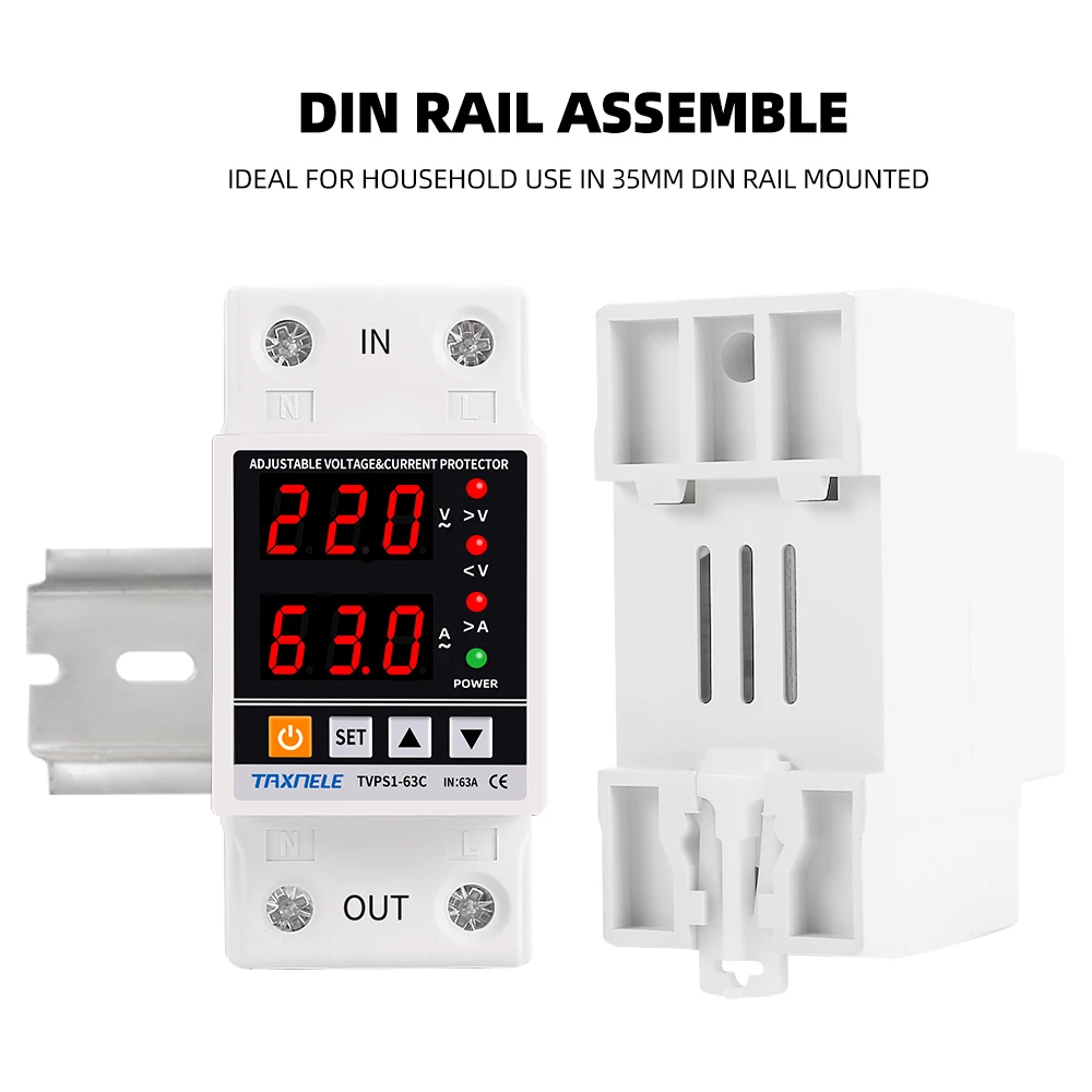 Din Rail Dual Display Adjustable Voltage/current Protective Relay Device