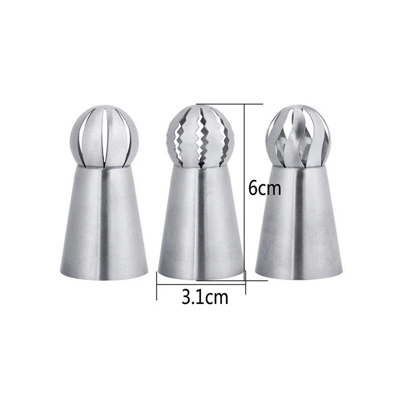 Cake Decorating Nozzle Set 1/3pcs Hot Russian Spherical Ball Stainless Steel Flower Cake Icing Piping Decorating Tips Tools Sphere Shape Cream