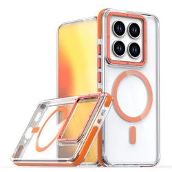 Sleek Anti - Yellow Transparent Magnetic Phone Case with Magsafe Compatibility - Redmi Note 13 5G (Orange)
