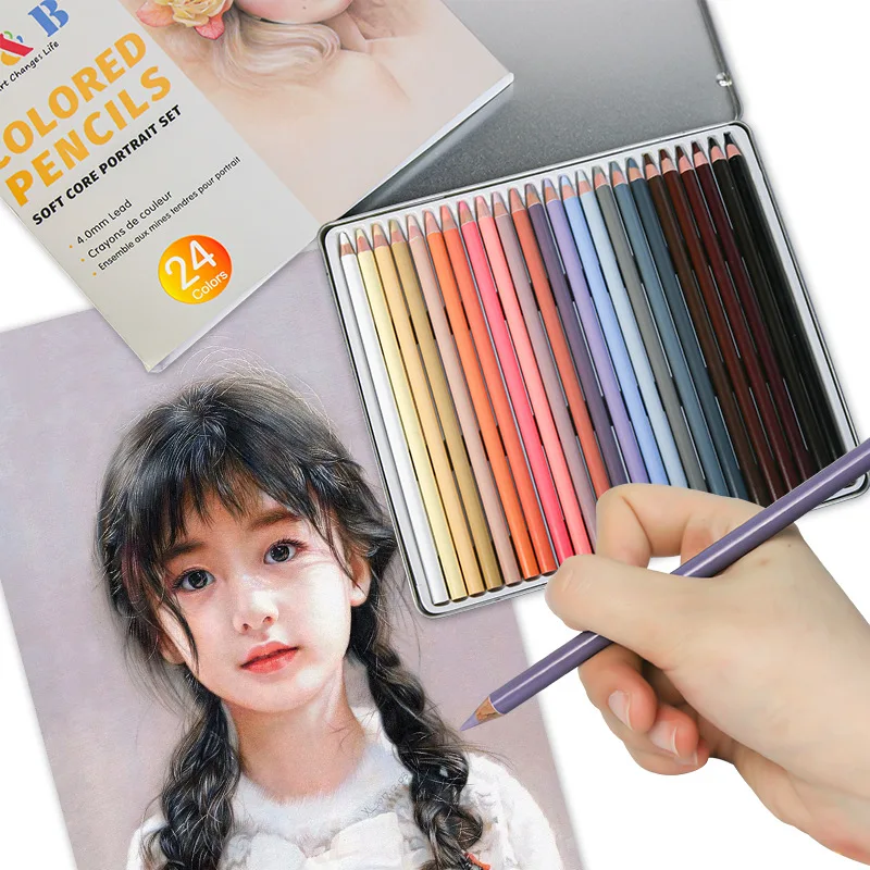 

24 Colors Skin tone Natural Wooden Colored Pencils，Figure painting Hand-drawn portrait Oily Art Supplies Sketching Pencils