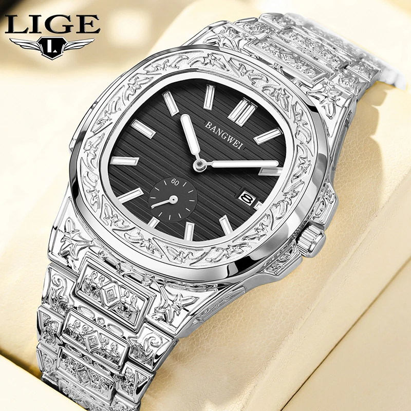 LIGE New Creative Square Watch For Men Casual Sports Waterproof Men's Quartz Wristwatch Fashion Luminous Date Chronograph Male