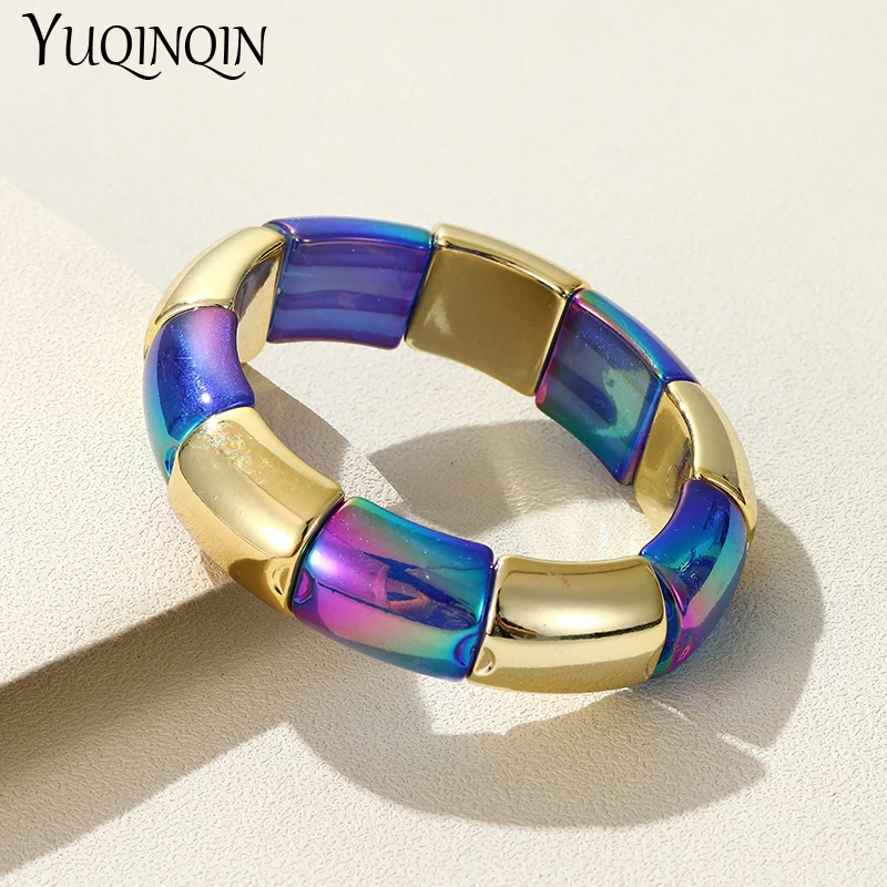 Bracciali e braccialetti acrilici color oro alla moda per le donne Bracciale con ciondoli a tubo con perline curve elasticizzate in resina Gioielli di moda colorati  36