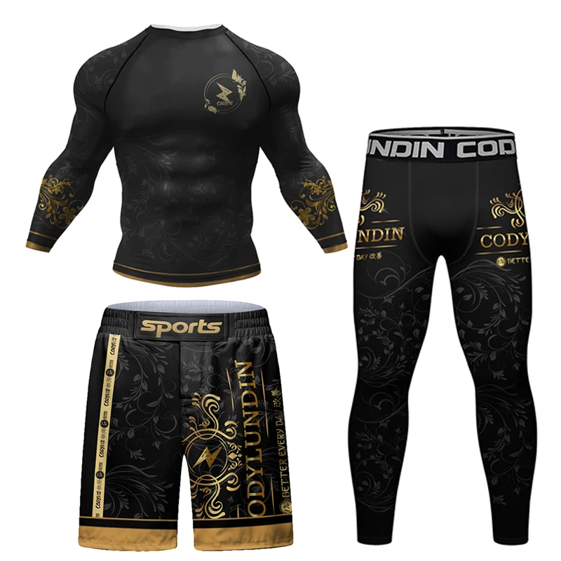 Men Tracksuit MMA Rashguard Jiu Jitsu T-shirt+Pants Sets Fitness Boxing Jerseys BJJ Muay Thai Shorts Gym Rash Guard Sportsuit 3