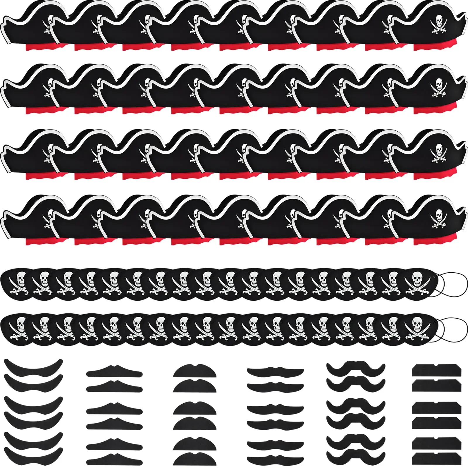 108pcs Pirate Hat Set for Kids Pirate Hats Fake Mustaches Eye Patches Party Favors for Halloween Masquerade Cosplay
