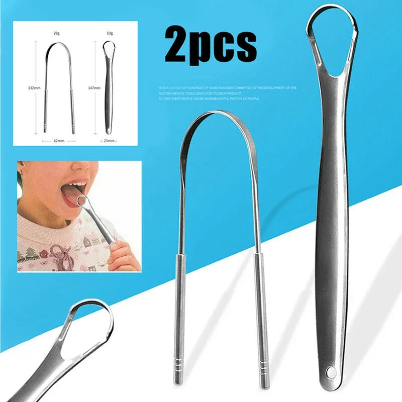 Tongue Cleaner Tongue Scraper 2Pcs Stainless Steel Oral Care Hygiene Scraper Dental Oral Care Hygiene Health Care Tool