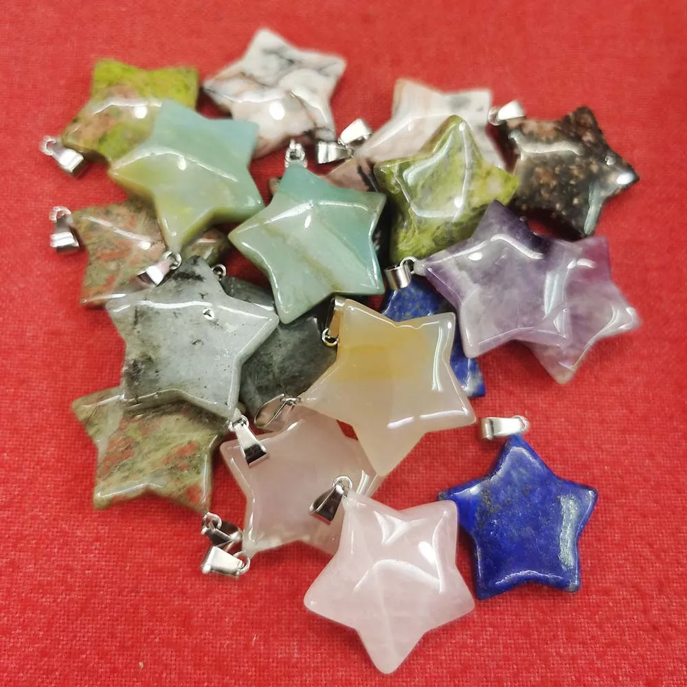 Natural Stone Pentagram Star Shape Crystal Agate Pendants Exquisite Necklace Accessories Charm DIY Jewelry Making Wholesale 6PCS