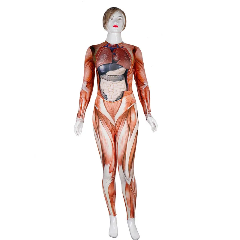 Halloween Carnival Party Scary Blood Vessel Skeleton Jumpsuit For Adult Women Horror realistic human Body Structure Catsuit
