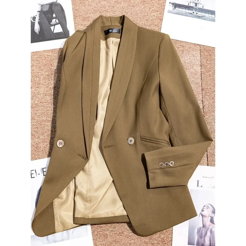 

High Quality Office Ladies Work Wear Blazer Women Navy Yellow Long Sleeve Solid Female Formal Jacket