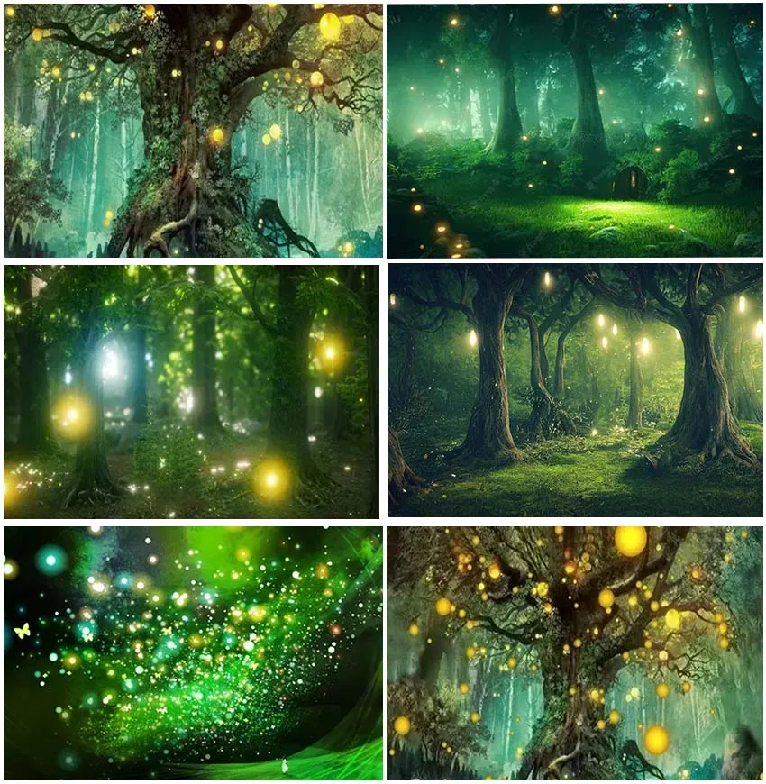 

Forest Fireflies Sparkling Dreamy Scene Backdrops Photography For Kids Birthday Party Decoration Newborn Portrait Backgrounds