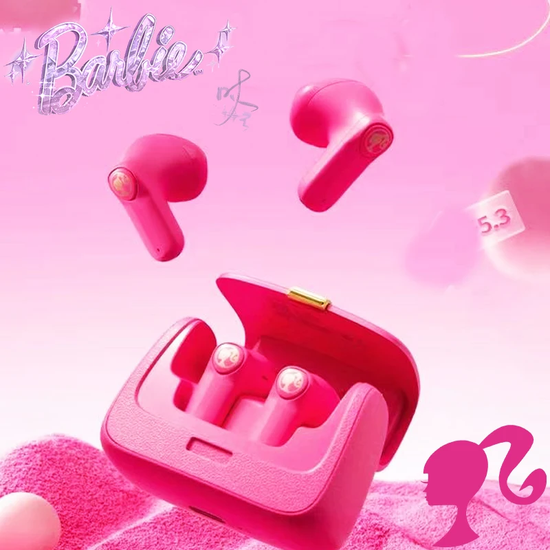 

Barbie Wireless Earphone Kawaii Portable Convenient Charging Compartment Stylish Trendy Movie Decoration Cute Girls Gift Lovely