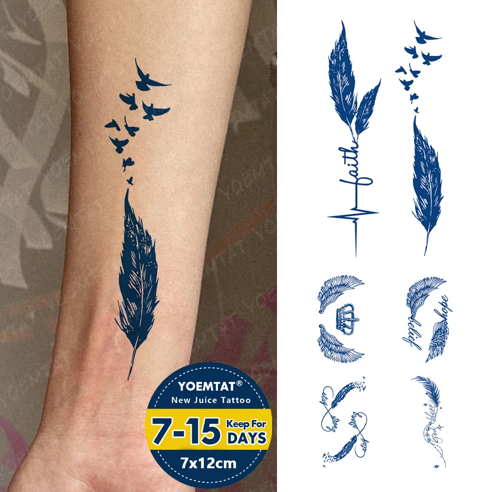 Feather Juice Ink Lasting Waterproof Temporary Tattoo Sticker Quill Figure Bird Genipin Herbal Fake Tatto Body Art Donna Uomo Arm